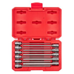 3/8 Inch Drive Long Ball End Hex Bit Socket Set with Case, 11-Piece (3-10 mm)