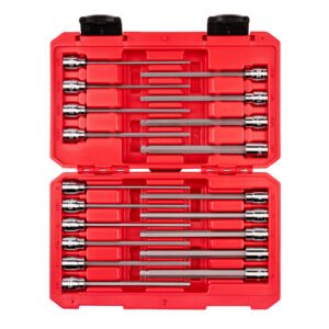 3/8 Inch Drive Long Ball End Hex Bit Socket Set with Case, 19-Piece (1/8-3/8 in., 3-10 mm)